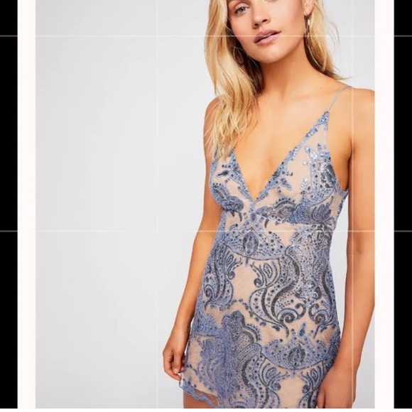 Free People Blue & Nude Sequin Mini Dress - Picture 16 of 16